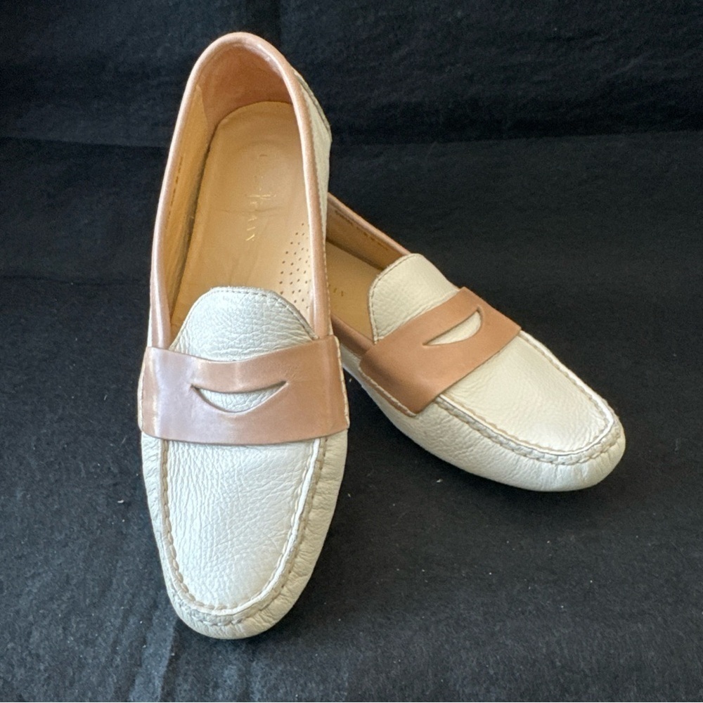 Cole Haan Stassi Penny Loafers Tan Ivory Leather Women’s Size 5 1/5 5.5